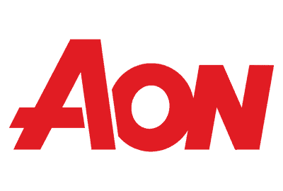 Red Aon logo on a solid red background, with the letters “Aon” in bold, uppercase typeface.