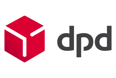 The image shows the DPD logo with a red, geometric cube symbol on the left and the lowercase text