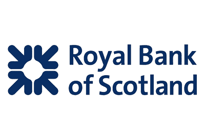 Royal Bank of Scotland logo featuring a blue abstract symbol on the left and the bank’s name in blue text on the right.