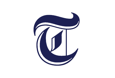 A stylised navy blue letter